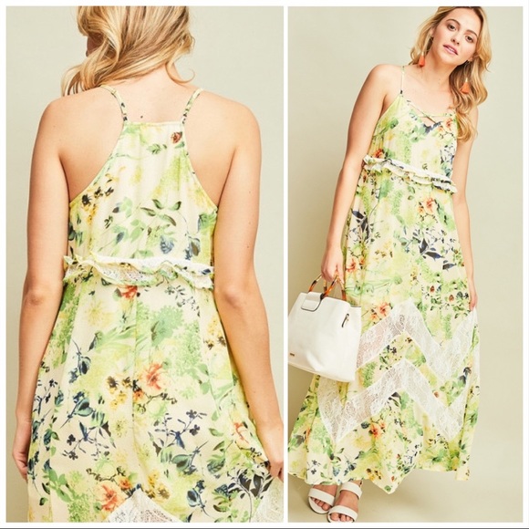 Tropical Lemon Green Resort Maxi Dress - Picture 2 of 12